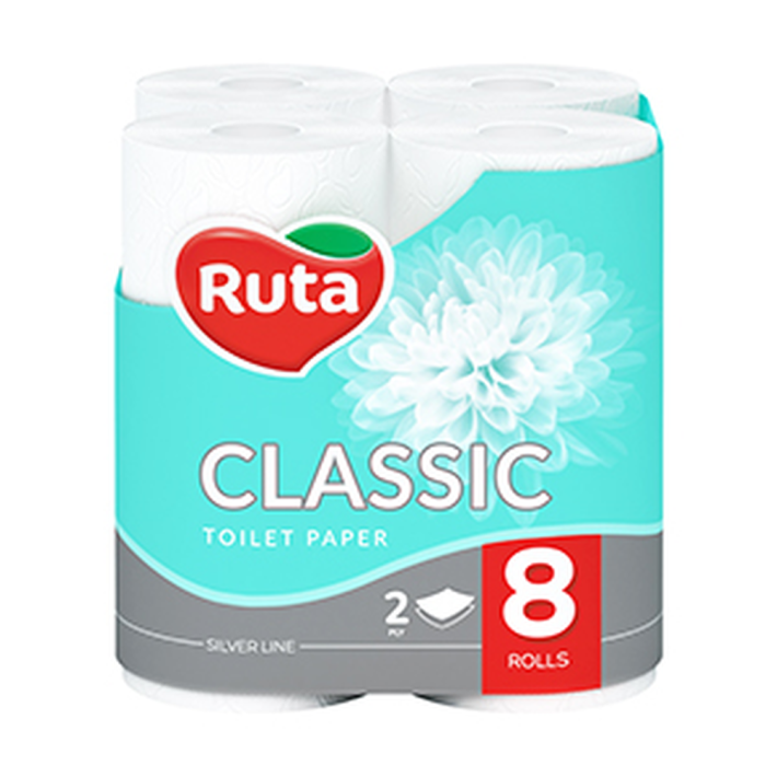 БУМАГА ТУАЛЕТНАЯ RUTA БЕЛАЯ CLASSIC 8 РУЛ 2 СЛ