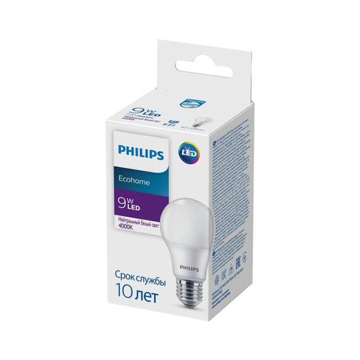 ЛАМПА ECOHOMELED BULB 9W 720LM E27 840