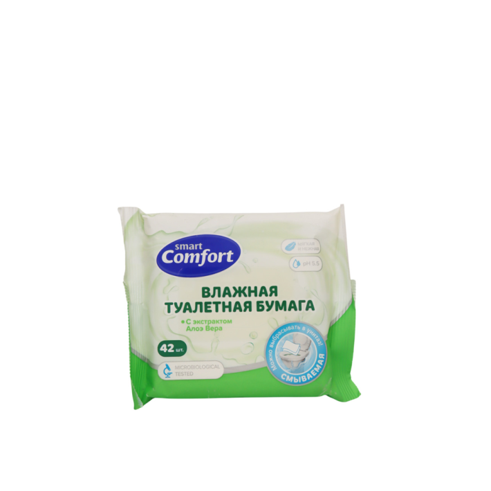 ТУАЛЕТНАЯ БУМАГА COMFORT SMART ВЛАЖНАЯ С АЛОЭ ВЕР 42ШТ 72053