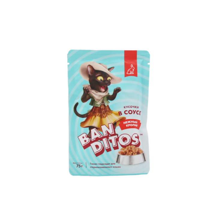 КОРМ BANDITOS Д/СТЕРИЛ КОШЕК НЕЖНЫЙ КРОЛИК КУС В СОУСЕ 75ГР