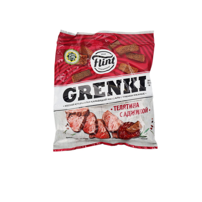 ГРЕНКИ FLINT РЖАНЫЕ ВКУС ТЕЛЯТИНА С АДЖИКОЙ 100ГР