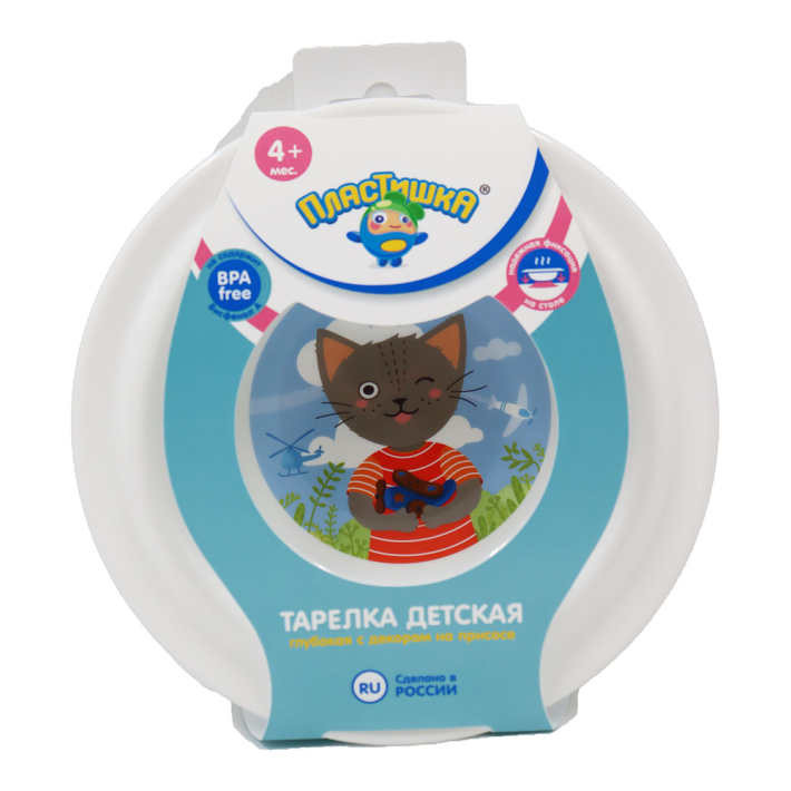 ТАРЕЛКА ПЛАСТ БЫТПЛАСТ ДЕТСКАЯ ГЛУБОКАЯ НА ПРИСОСЕ С ГОЛУБЫМ ДЕКОРОМ БЕЛЫЙ 431317716