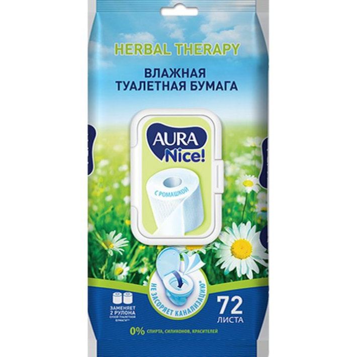 Бумага туалетная Aura влажная 72 шт
