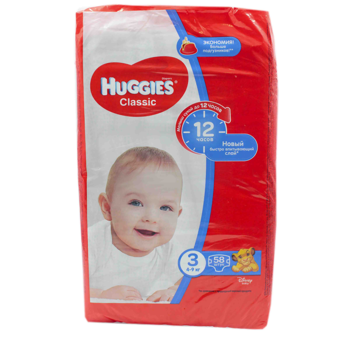 Подгузники Huggies classic 3 jumbo 4-9 кг 58 шт