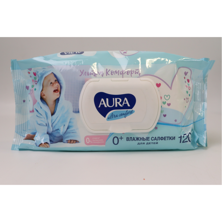 Влажные салфетки для детей Aura ultra comfort экстракт алоэ и витамина е 120 шт