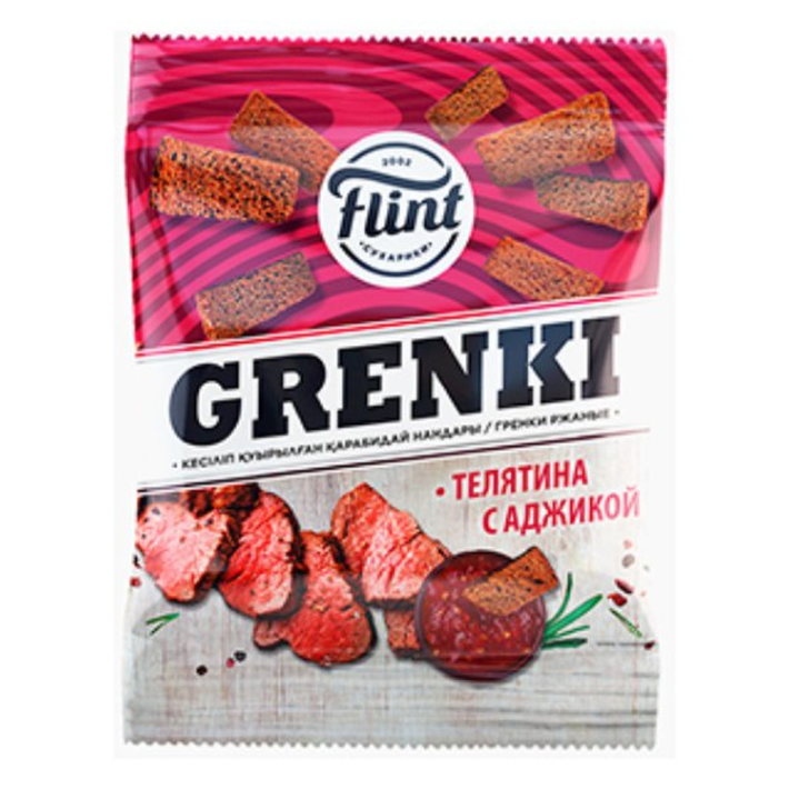 ГРЕНКИ FLINT РЖАНЫЕ ВКУС ТЕЛЯТИНА С АДЖИКОЙ 180ГР