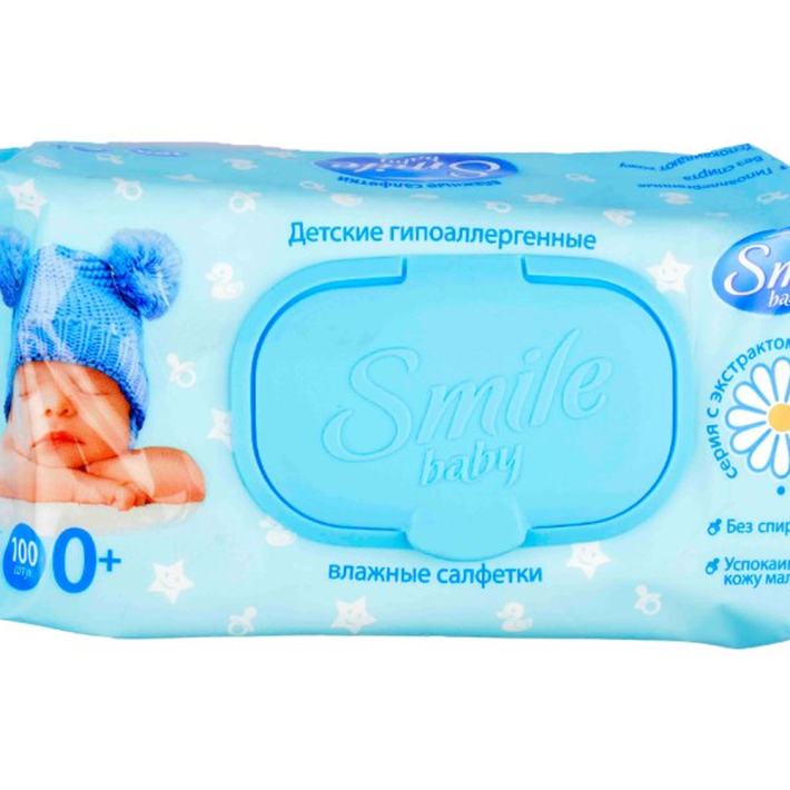 Влажные салфетки Smile baby алоэ и ромашка фито-линия с клапаном 100 шт