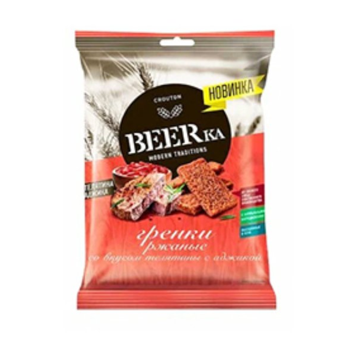 ГРЕНКИ РЖАНЫЕ BEERKA ТЕЛЯТИНА С АДЖИКОЙ 60ГР