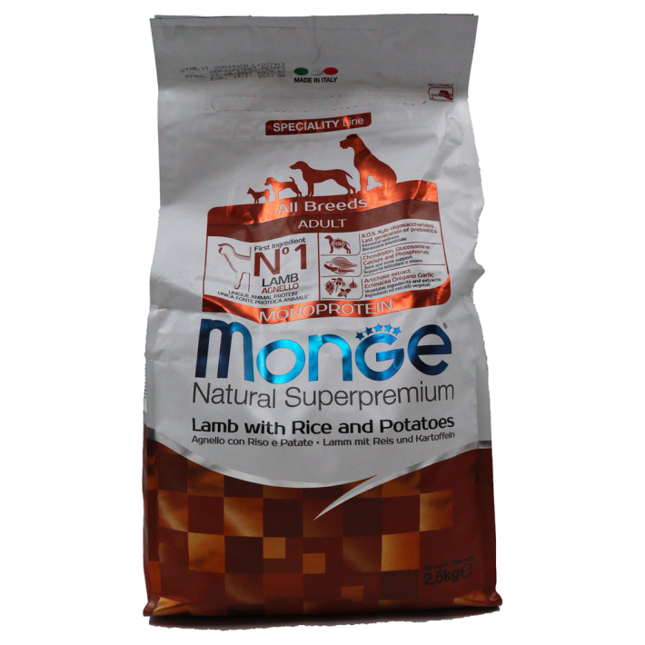 Корм Monge dog all br adult для собак Баранина, Рис и Картофель 2,5 кг