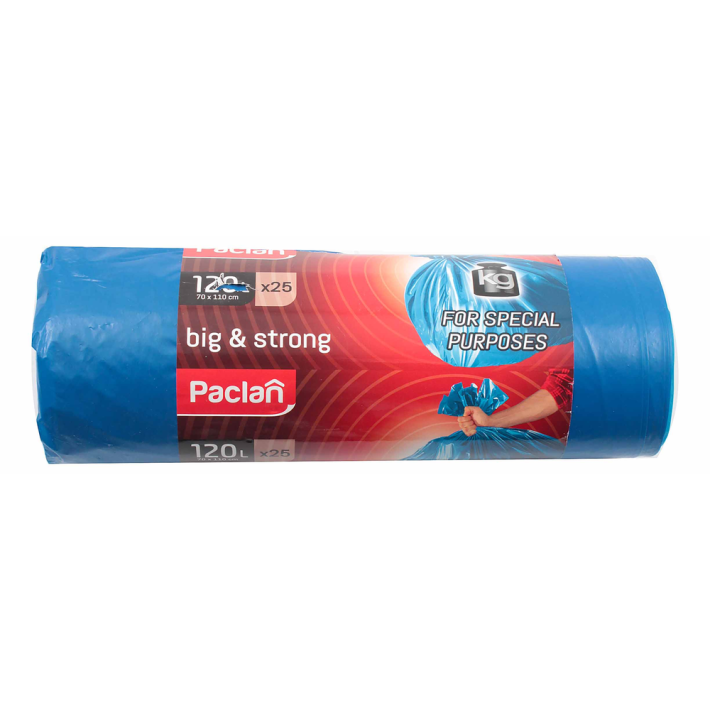 Пакеты для мусора Paclan big&strong 70х110 см, 25 шт, 26мкм, голубая 120 л