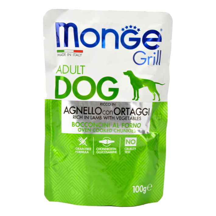 Паштет Monge dog grill для собак кусочки Ягненок и Овощи 100 г
