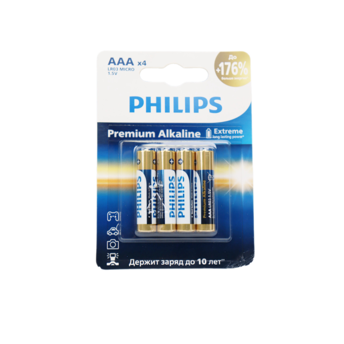 БАТАРЕЙКИ PHILIPS LR03M4B/51 ААА АЛКА 1,5V 4ШТ LR03-4BL PREM
