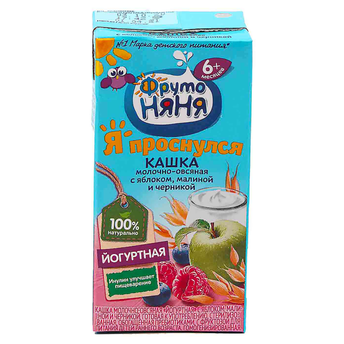 Кашка Фруто няня молочная овсяная йогуртная яблоко, малина и черника 0,2 л