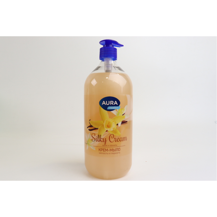КРЕМ-МЫЛО AURA ШЕЛК И ВАНИЛЬ SILKY CREAM ФЛАК/ДОЗАТОР 1000МЛ