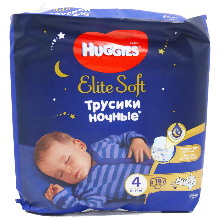 ТРУСИКИ - ПОДГУЗНИКИ HUGGIES ELITE SOFT НОЧНЫЕ 4 19ШТ