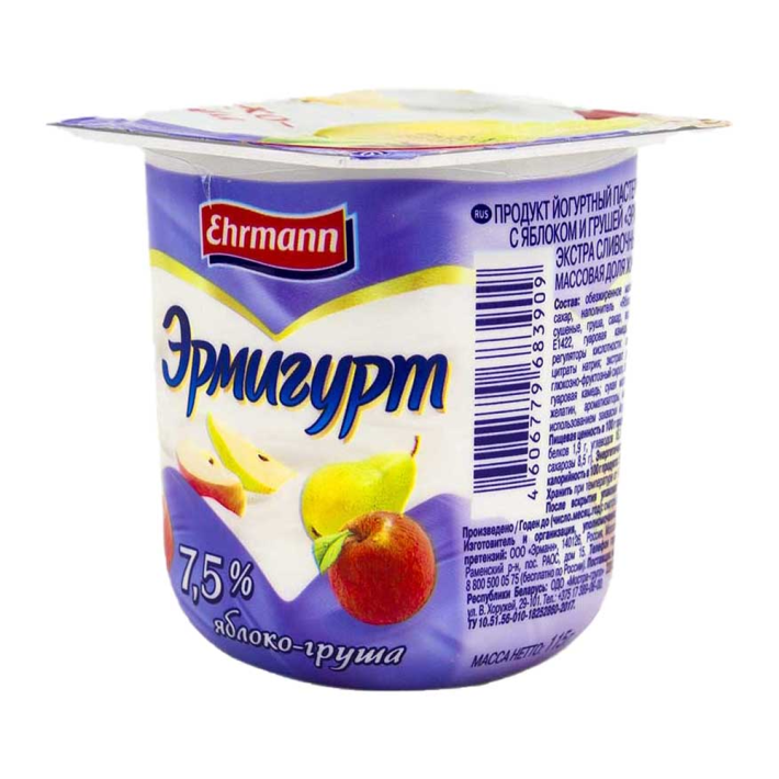 Продукт йогуртный Эрмигурт 7,5% яблоко груша 115 г