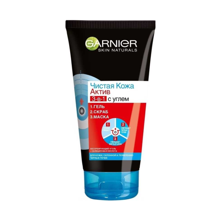 Чистая кожа Garnier угольный 3в1 150 мл