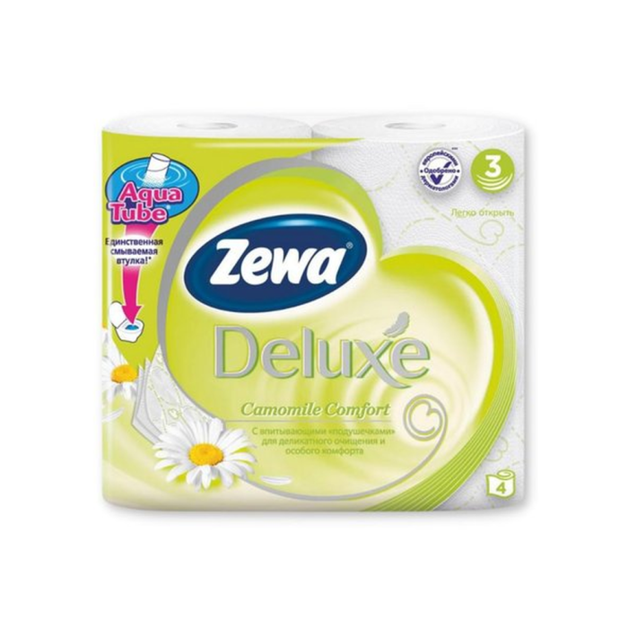 Бумага туалетная Zewa deluxe camomile 3 слойная 4 рулонов 3275