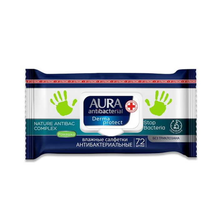 Салфетки влажные Aura антибактериальные 72 шт