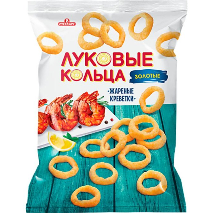 СНЕКИ ХРУСТЯЩИЕ ЛУКОВЫЕ КОЛЬЦА ЗОЛОТЫЕ СО ВКУСОМ ЖАРЕНЫХ КРЕВЕТОК 100ГР
