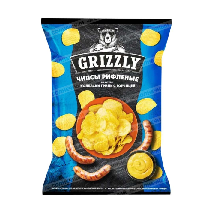 ЧИПСЫ РИФЛЕНЫЕ GRIZZLY ВКУС КОЛБАСКИ ГРИЛЬ В ГОРЧ СОУСЕ 55ГР
