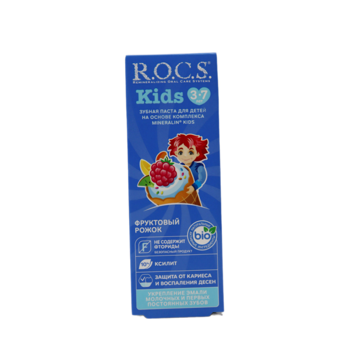 Зубная паста Rocs для детей фруктовый рожок без фтора 45 г