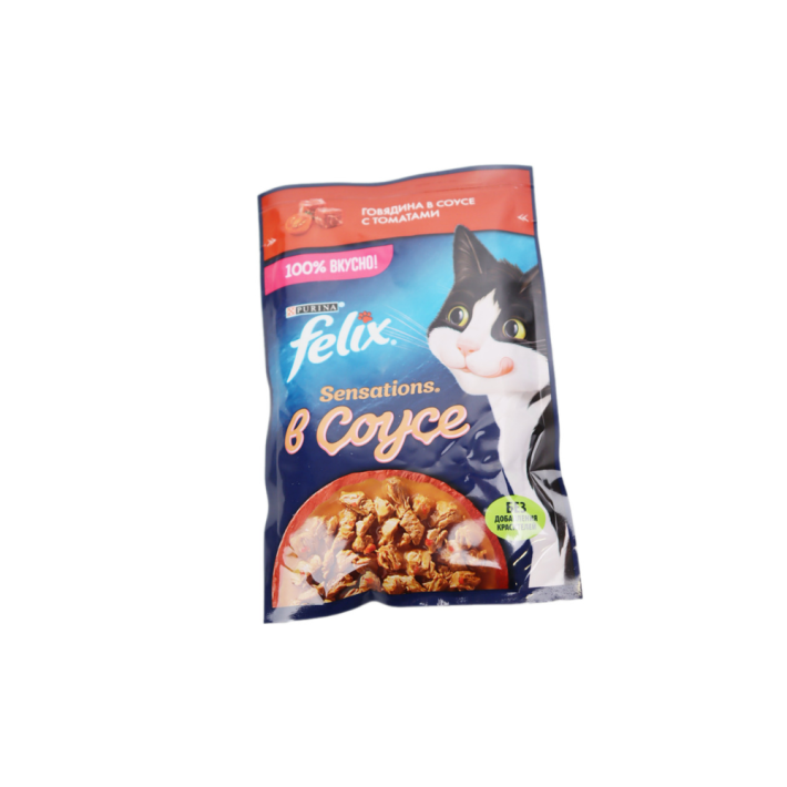 КОРМ ДЛЯ КОШЕК FELIX SENSATIONS СОУС ГОВ ТОМАТ 75ГР