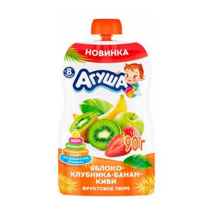 ПЮРЕ ФРУКТОВОЕ АГУША ЯБЛОКО КЛУБНИКА БАНАН КИВИ 90ГР