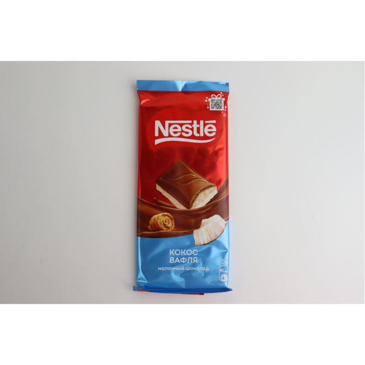 ПЛИТОЧНЫЙ ШОКОЛАД NESTLE МОЛЧНЫЙ И БЕЛЫЙ КОКОС ВАФЛЯ 82ГР