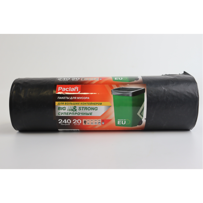 Пакеты для мусора Paclan big&strong 90х140 см, 20 шт, 40 мкм, черный 240 л