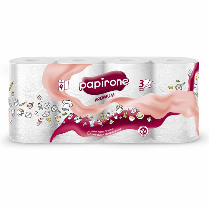 Полотенце бумажный Papirone 3-х слойный 4 шт