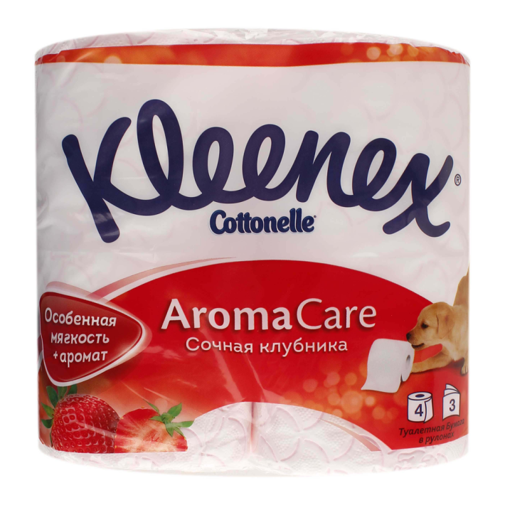 Бумага туалетная Kleenex аромат клубники 3 слоя 4 рулона