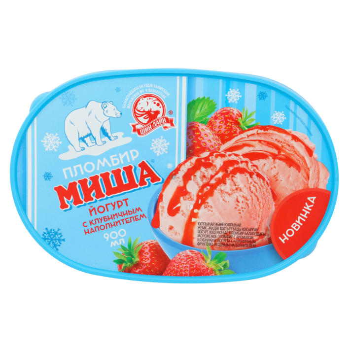 Мороженое Миша пломбир йогурт с клубникой 490 г