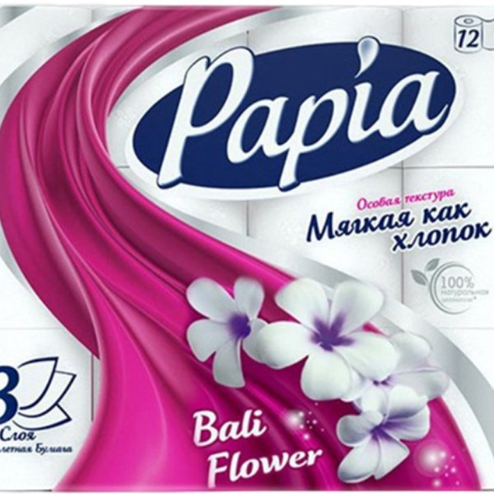 Бумага туалетная Papia bali flower 3 слоя 12 рулона