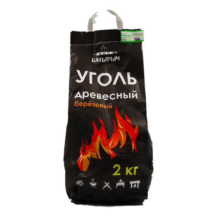 Уголь Батырыч древесно березовый в мешке по 2 кг