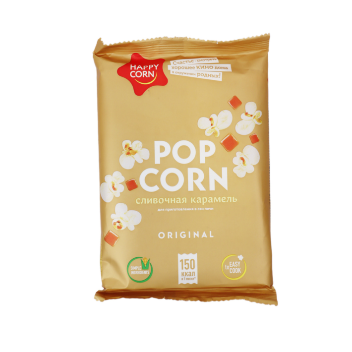 ПОПКОРН HAPPY CORN Д/СВЧ СЛИВОЧНАЯ КАРАМЕЛЬ 100ГР