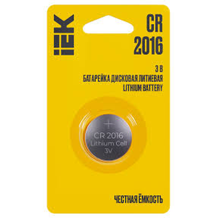 БАТАРЕЙКА ДИСКОВАЯ ЛИТИЕВАЯ CR2016 1ШТ БЛИСТЕР IEK