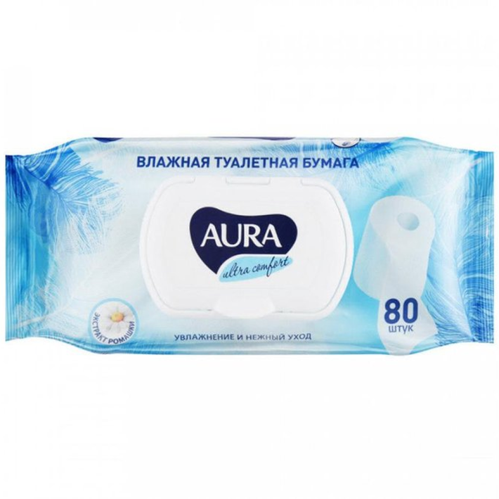 Бумага туалетная влажная Aura ultra Comfort с крышкой 80 шт