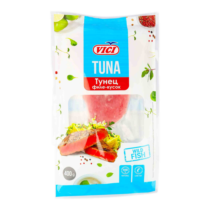 Тунец Vici филе-кусочки без кожи замороженный 400 г