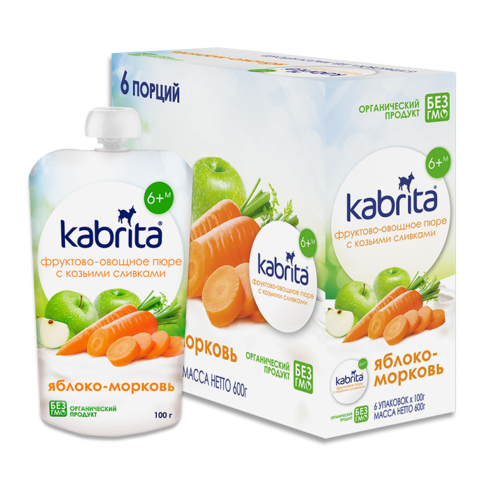Пюре фруктовое Kabrita с козьими сливками, яблоко и морковь 100 г