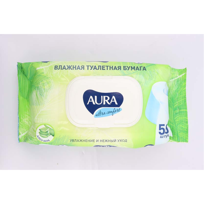 Бумага туалетная влажная Aura ultra Comfort с крышкой 50 шт