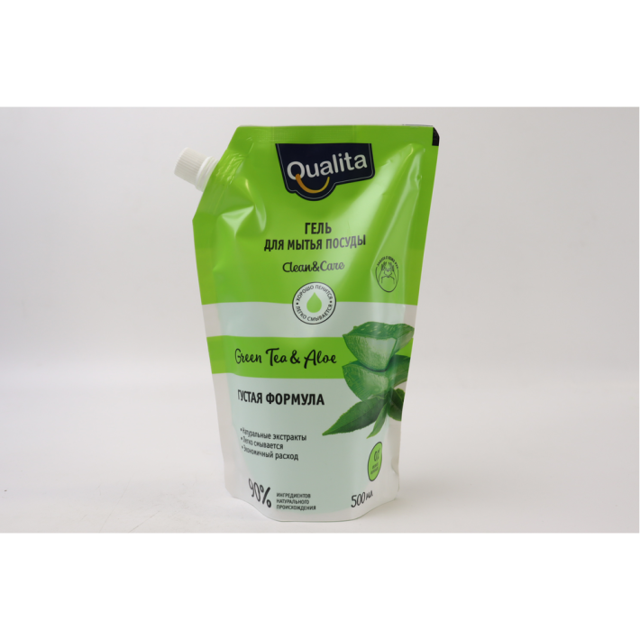 СРЕДСТВО QUALITA Д/МЫТЬЯ ПОСУДЫ GREEN TEA&ALOE ДОЙ-ПАК 500МЛ
