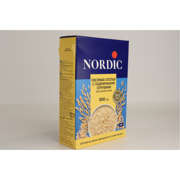 ХЛОПЬЯ ОВСЯНЫЕ С ПШЕНИЧНЫМИ ОТРУБЯМИ NORDIC 500ГР