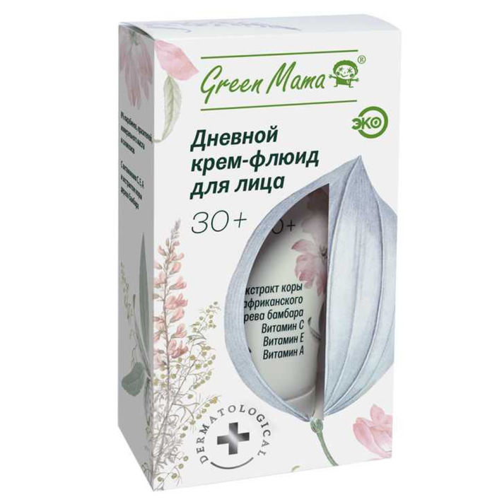КРЕМ-ФЛЮИД GREEN MAMA ДНЕВН Д/ЛИЦА С ЭКСТР БАМБАРА 30+ 40МЛ