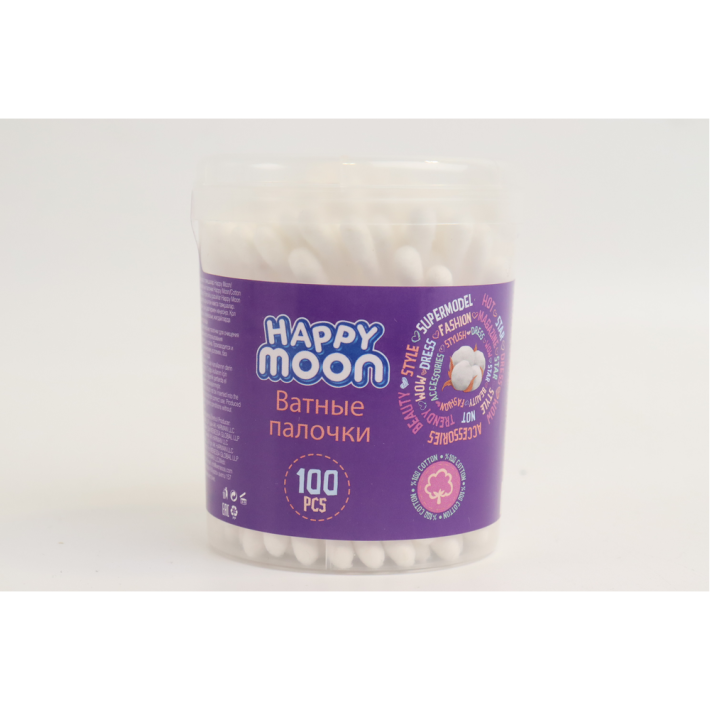 ПАЛОЧКИ ВАТНЫЕ КОСМЕТИЧЕСКИЕ HAPPY MOON 100ШТ