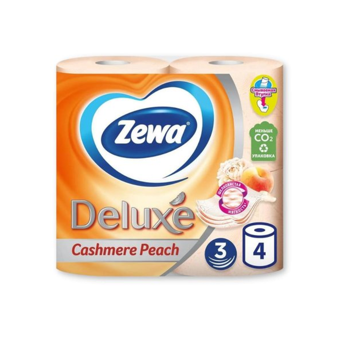 Бумага туалетная Zewa deluxe peach 3 слойная 4 рулонов 3276