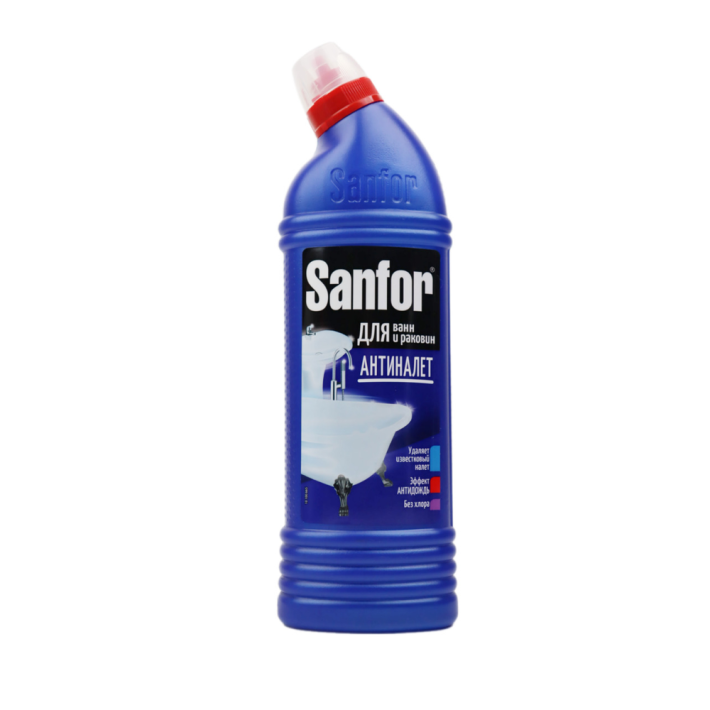 Средство Sanfor expert 2в1 для чистки ванн лимонная свежесть 750 мл