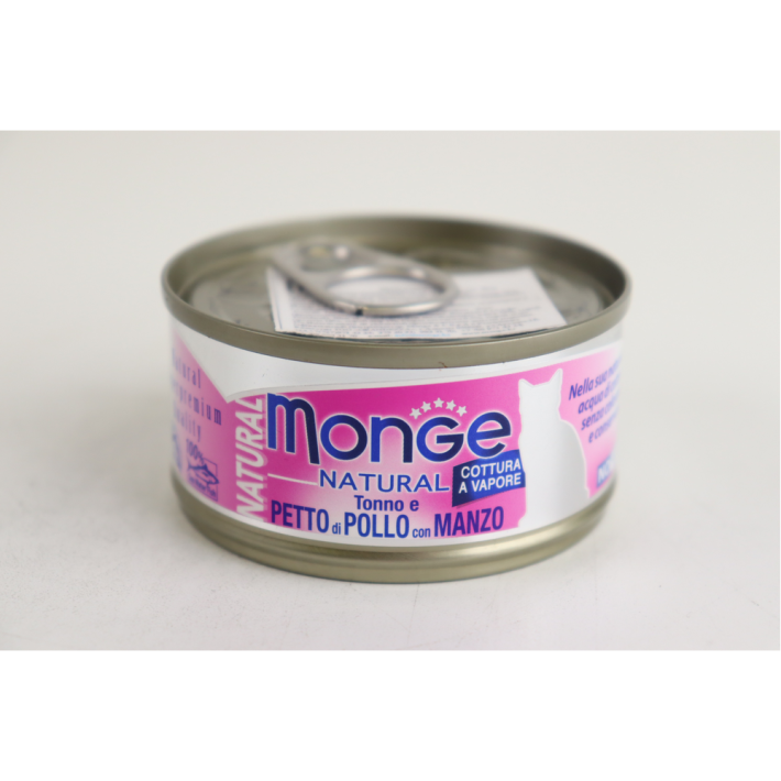 Лакомства Monge natural кусочки для кошек Тунец, Курица и Говядина 80 г
