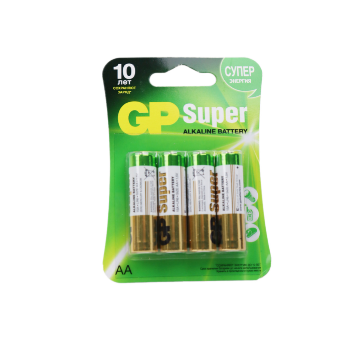 БАТАРЕЙКИ АЛКОЛИНОВЫЕ GP SUPER ALKALINE 15А АA 4 ШТ БЛИСТЕРЕ