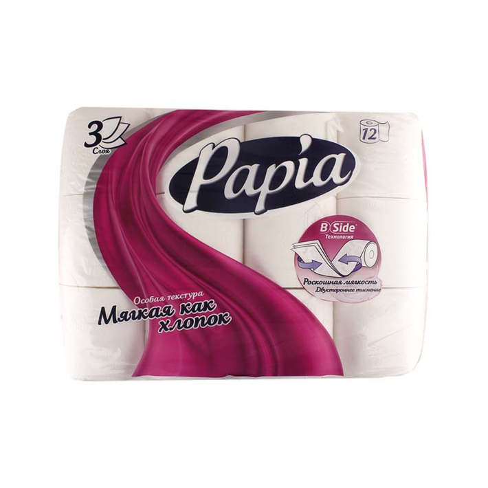 Бумага туалетная Papia white 3 слоя 12 рулона